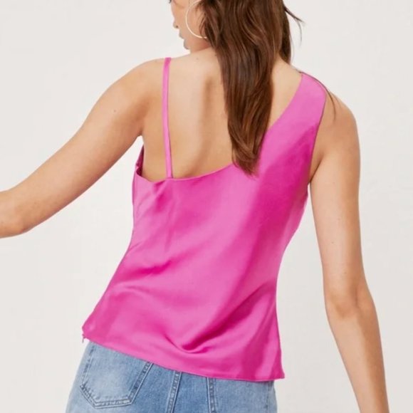 Nasty Gal Satin Asymmetric Cami Top NWT - Picture 3 of 8